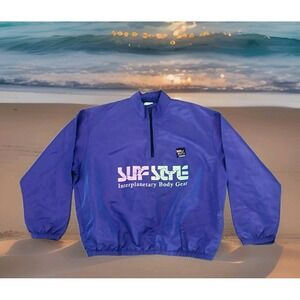 Vintage Surf Style Jacket 90s Windbreaker Pullover Shiny Purple One Size RARE